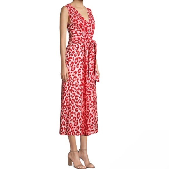 KATE SPADE New York Leopard Print Tie Waist Cropped Sleeveless Jumpsuit, Coral - Picture 6 of 7